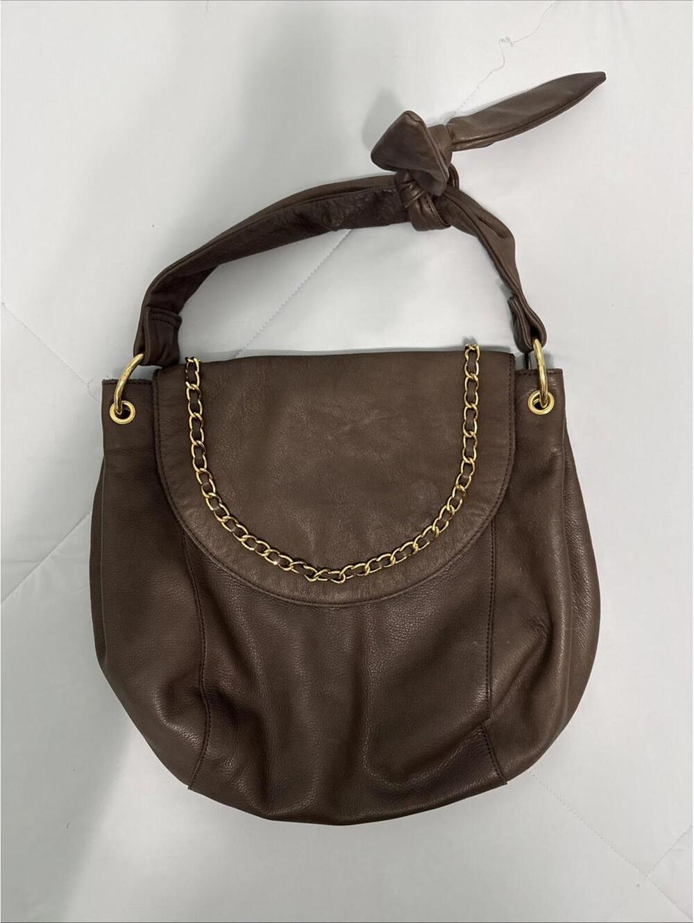 BCBG Max Azria Hobo Soft Leather Shoulder Bag Espresso Brown Handbag Purse